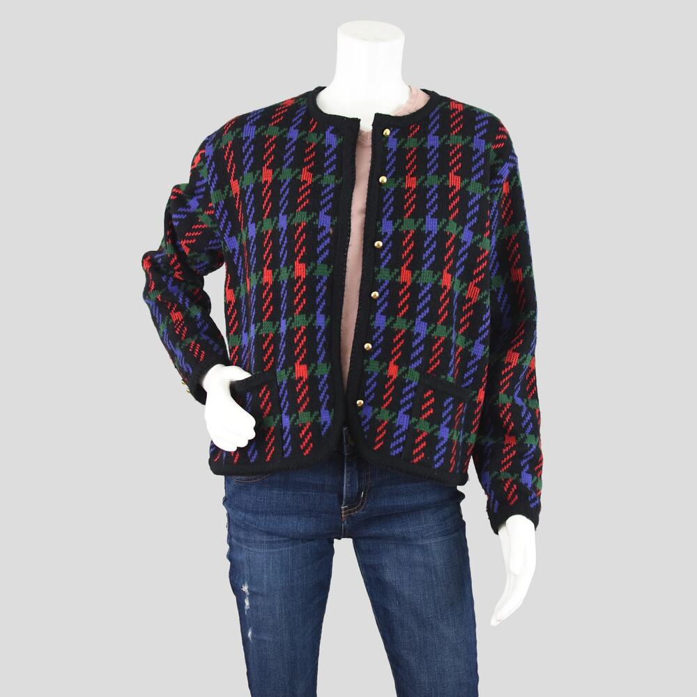 Worthington Vintage 90s Black Plaid Cardigan Women's Medium